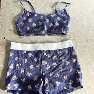 Urban Planet Purple Teddy-Print Bralette & Shorts Sleep Set